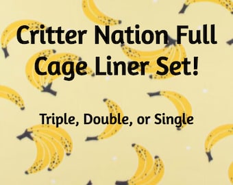 Critter Nation Cage Liner Set Banana Fleece - Absorbent Customizable - Ferrets, Chinchillas, Rats, Small Animals Easy to Clean Washable