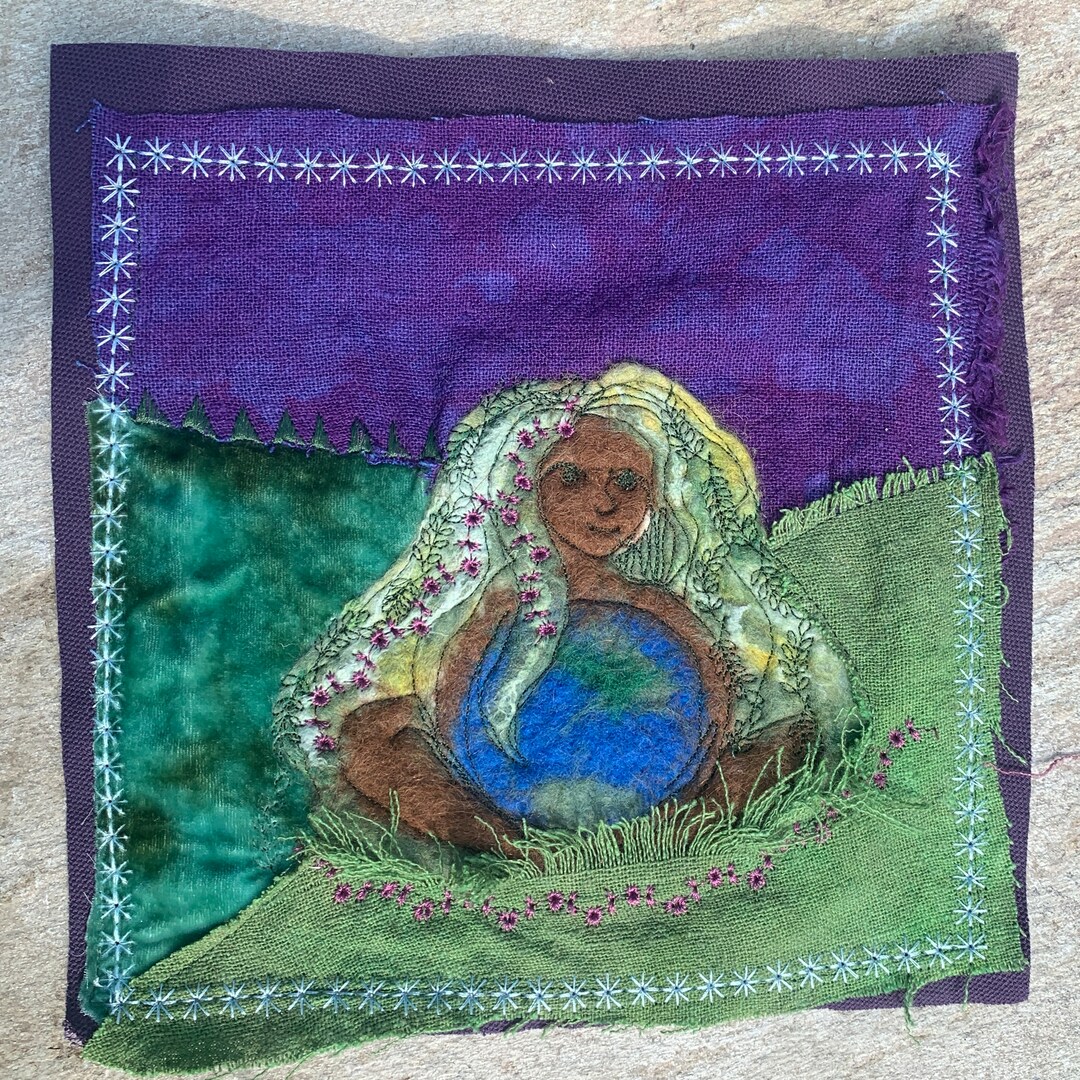 Mother Earth Large Felted Embroidered Handmade Art Patch Etsy