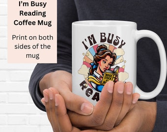 I'm busy reading Mug , Disney Book Lovers Mug, Beauty and the Beast reading Mug , Book club gift , Introvert Book lover , Shy reader mug