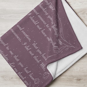 Soft Pride and Prejudice Blanket , Perfect Gift for Book Lovers , Mr Darcy Print , Elizabeth Bennet Gift