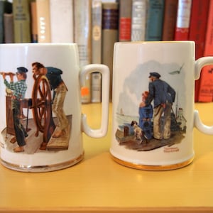Pair of Collectible Norman Rockwell Mugs - Seafares Tankard Collection