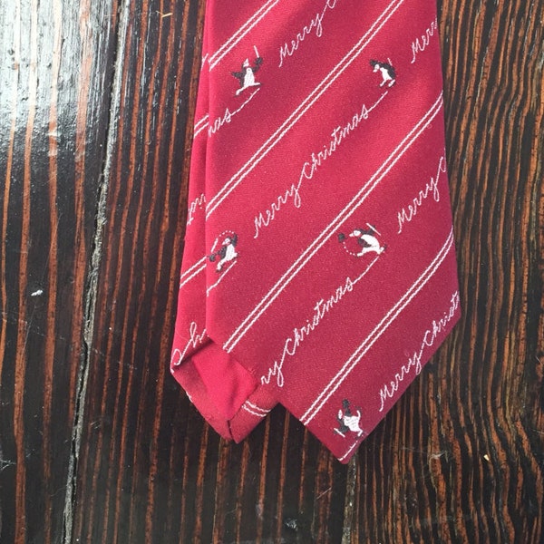 Vintage Skating Penguins Christmas Skinny Tie