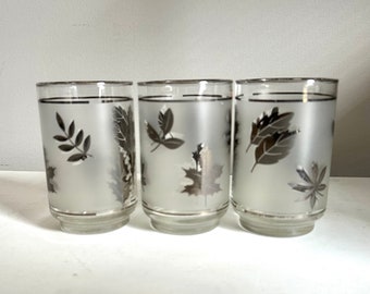 Vintage Libbey Silver Leaf Drinking Glasses s/3