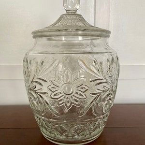 Vintage Floral Cut Glass Jar with Lid