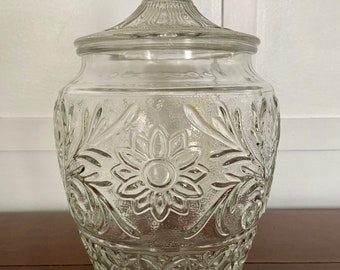 Vintage Floral Cut Glass Jar with Lid