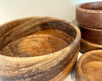 Vintage MCM Wood Salad Bowl Set