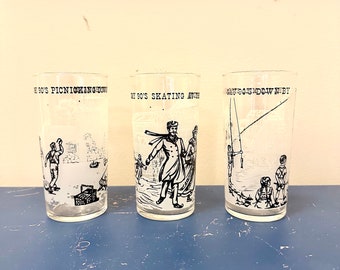 Mid-Century "Gay 90's" Glasses set of 3