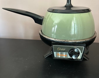 MCM Green Enamel Fondue Set In Original Box