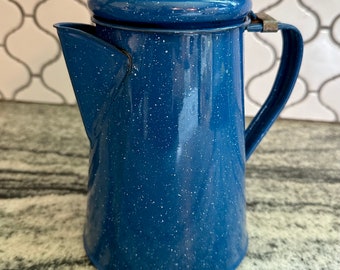 Vintage Enamelware Blue & White Speckled Coffeepot