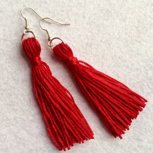 Red tassel earrings, tassel earrings, red, tassel, trend, fashion, fluffy earrings, jewellery