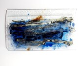 Abstract sea painting in glass,original glass art, small glass painting, original art, handmade glass