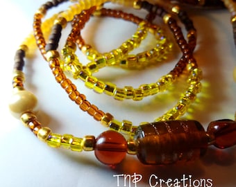 Amber, Brown & Gold Waist Beads. Beaded jewellery. African Waistbeads. Afrocentric. Bohemian.