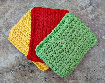 Three (3) Piece Set / Colorful Crochet /  Kitchen Scrubbies / Sponges / Yellow Red & Green / Double Thickness / Hostess Gift