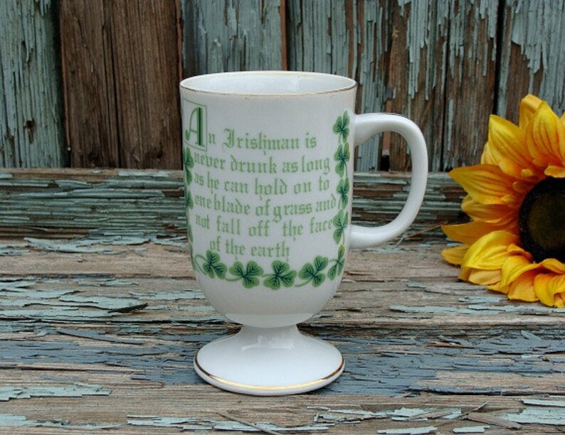 Vintage / Irish Coffee / Pedestal Mug / Shamrocks / Irish Etsy