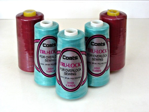 Five (5) Cones / 100 Percent Spun Polyester /  Sewing Thread /Dark Turquoise 3000 Yards Each / Burgundy 6000 Yards Each / Destash Supply