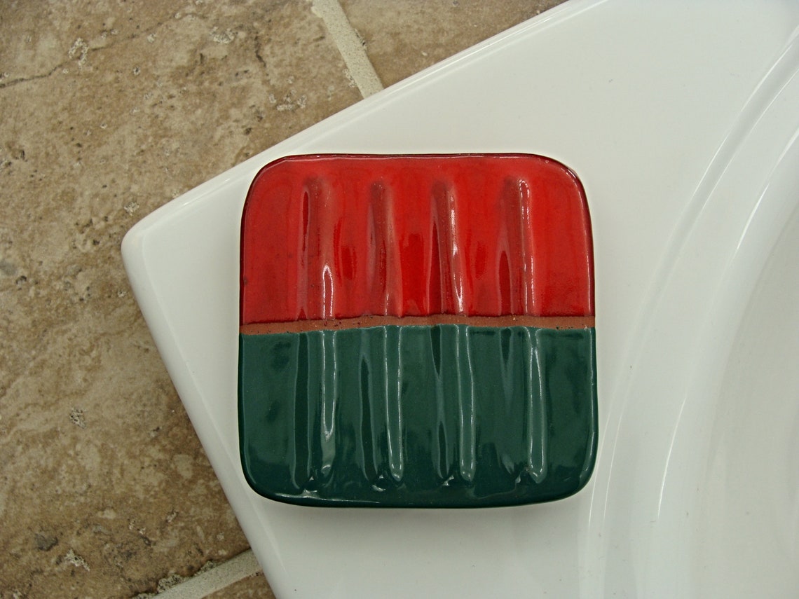 1997 / Soap Dish / Vintage / Signed JW 97 / Red & Green Soap Etsy