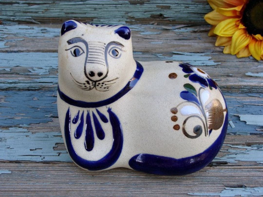 Vintage Cat Figurine Hand Painted & Glazed Mexico Etsy