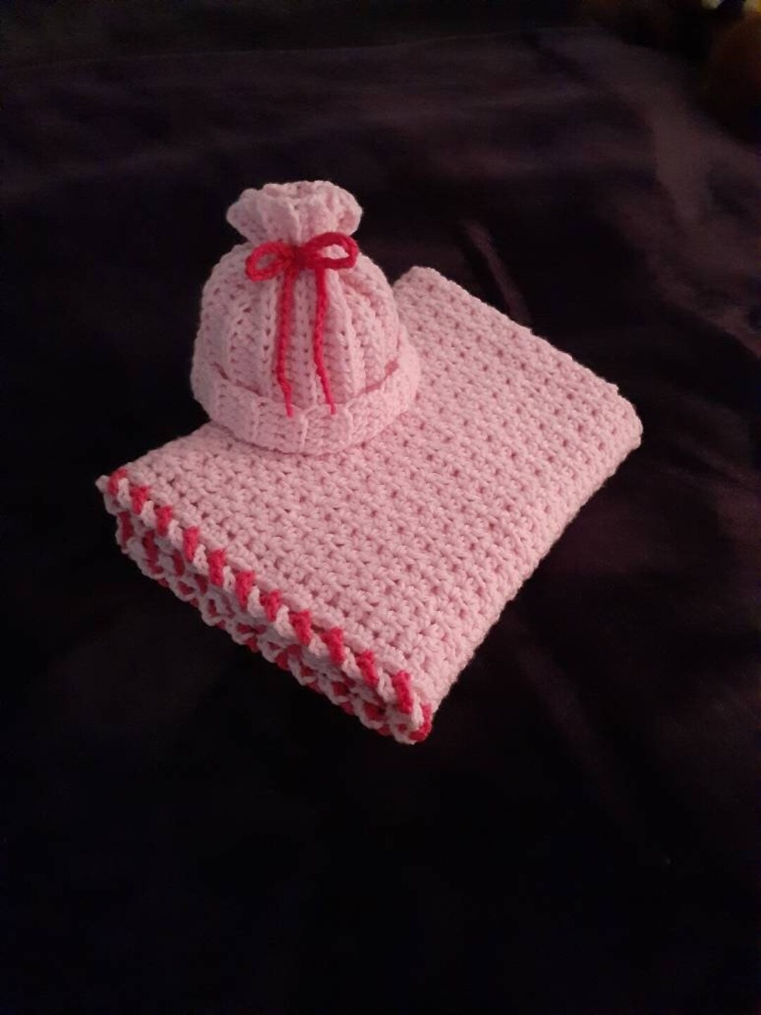 Newborn Baby Gift Set / Blanket & Hat / Handmade / Crocheted / Pink ...