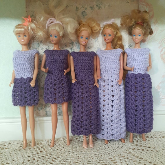 Fashion Doll Dress / Lavender / Lilac / Crocheted / Handmade / Long Dress / Short Mini Dress / Two-Toned Purple / Doll Clothes / Your Choice