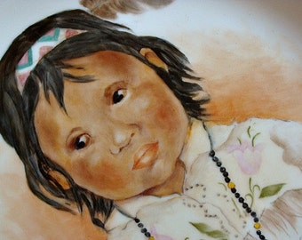 Vintage ~ Decor ~ Plate ~ Child ~ Face ~ Hand Painted ~ Signed By Artist