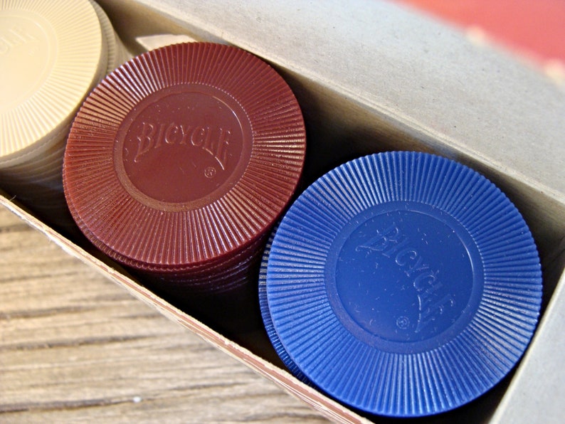 Vintage / 100 Bicycle POKER CHIPS / 50 Ivory / 25 Red / 25 Etsy