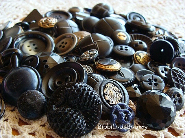 Vintage Buttons Various Sizes and Materials Black