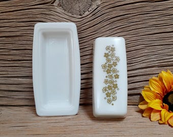 Década de 1970 / Pyrex / Mantequera con tapa / Crazy Daisy / Spring Blossom / Hecho en EE. UU.