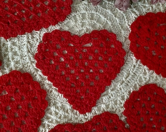 ONE Single Heart Doily / Handmade / Small Approximately 3 1/2 - 4" / Victory Red / Crochet / Valentine / Love Friendship Symbol / Embellish