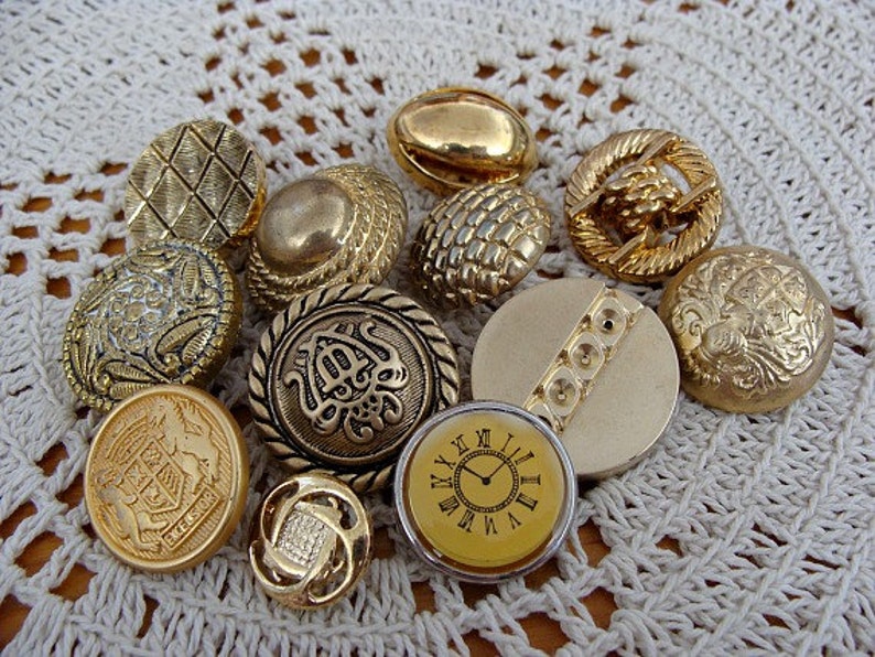 12 Buttons Gold Toned Destash Supply image 1