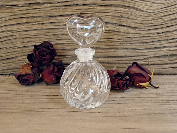 1980s / Perfume Bottle / Teleflora / 18% Crystal / Clear Ribbed Glass / Pressed Glass / Heart Stopper / Made In Japan