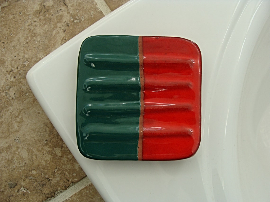 1997 / Soap Dish / Vintage / Signed JW 97 / Red & Green Soap Etsy