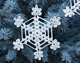 Snowflake Ornament Set / Five (5) Snowflakes / Handmade / Crochet / Starched / Color NATURAL / 4" Across / Gold Thread Hanging Loops