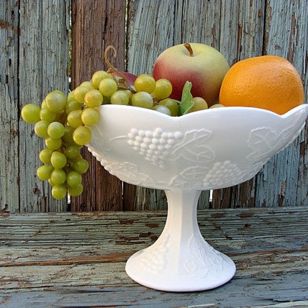 Vintage Milk Glass Compote Pedestal Bowl Large