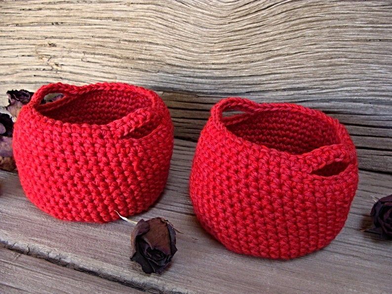 Two Matching Red Baskets / Gift Basket / Handmade / Storage / Etsy