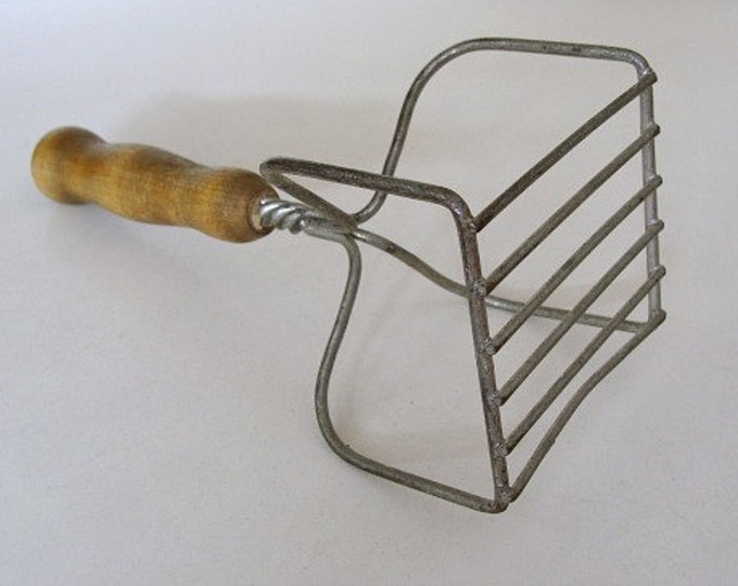 Vintage Potato Masher Wooden Handle Square Etsy