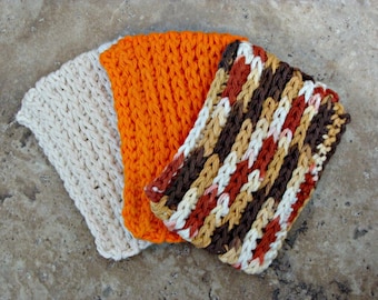 Set Of Three (3) / Colorful Fall Scrubbies / Cotton / Crochet / Kitchen / Double Thickness / Handmade Gift