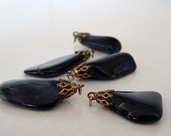 Five (5) / Black / Stone Findings / Charms / Pendants / Vintage / Jewelry Supply / Upcycle