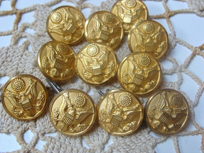 11 Vintage Buttons Waterbury Co Military Eagle Button Etsy