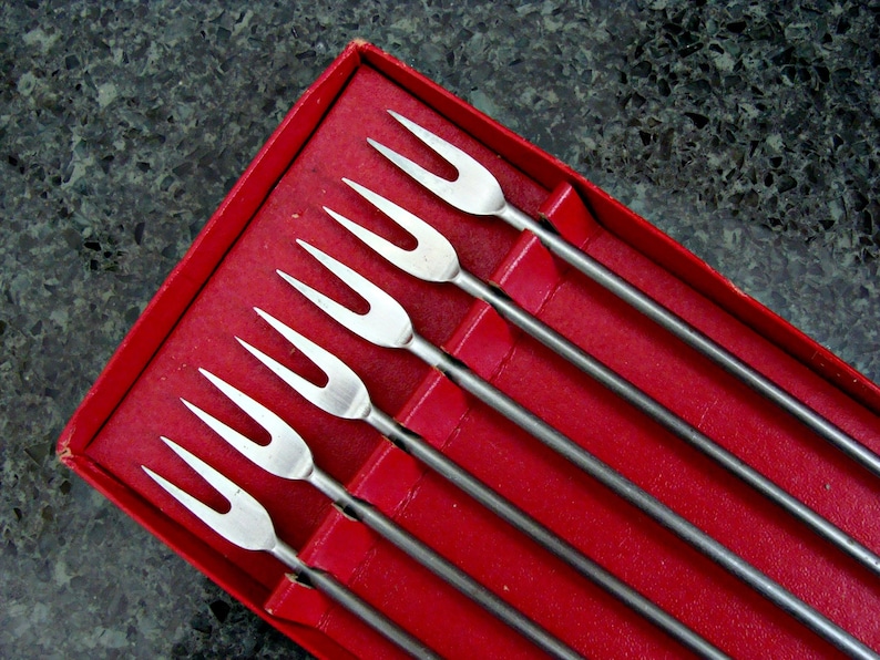 1960's / Fondue Forks / Set of Six 6 / Wood Handles / Etsy