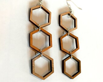 Triple Hexagon Dangle Earrings