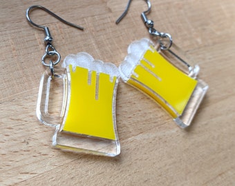 Yellow Beer Mug Dangle Earrings