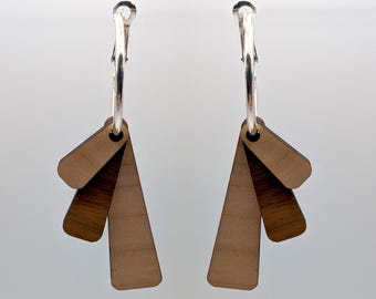 3 Tier Wood Hoop Dangle Earrings