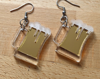 Golden Beer Mug Dangle Earrings