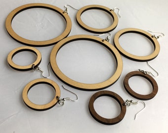 Wood Hoop Drop Earrings
