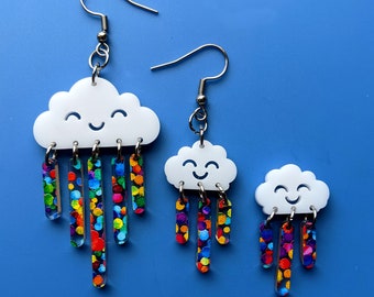 Rainbow Rainclouds Dangle or Stud Earrings