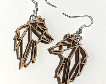 Wolf Polygon Earrings | Wood Jewerly | Acrylic Earrings | Maple Earrings | Geometric