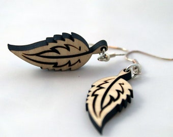 Long Leaf Wood Drop Earrings