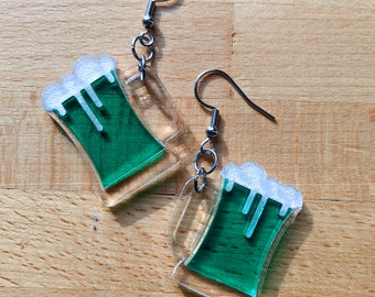 St. Patrick's Day Green Beer Mug Dangle Earrings
