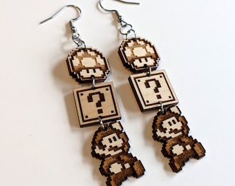 Mario Block Mushroom Stack Earrings