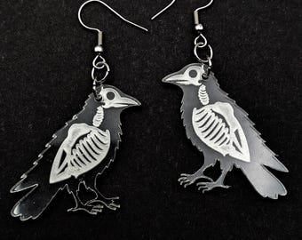 Crow Skeleton Dangle Earrings